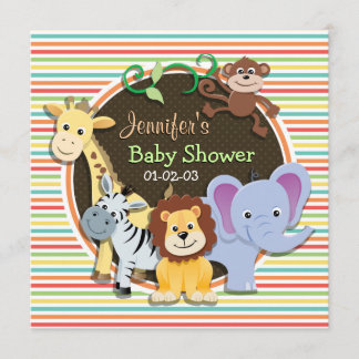 Zoo Animals Baby Shower, Bright Rainbow Rand Inbjudningar