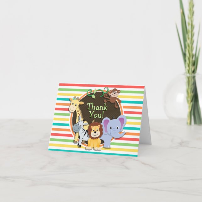 Zoo Animals Baby Shower, Bright Rainbow Rand Tack Kort (Framsida)