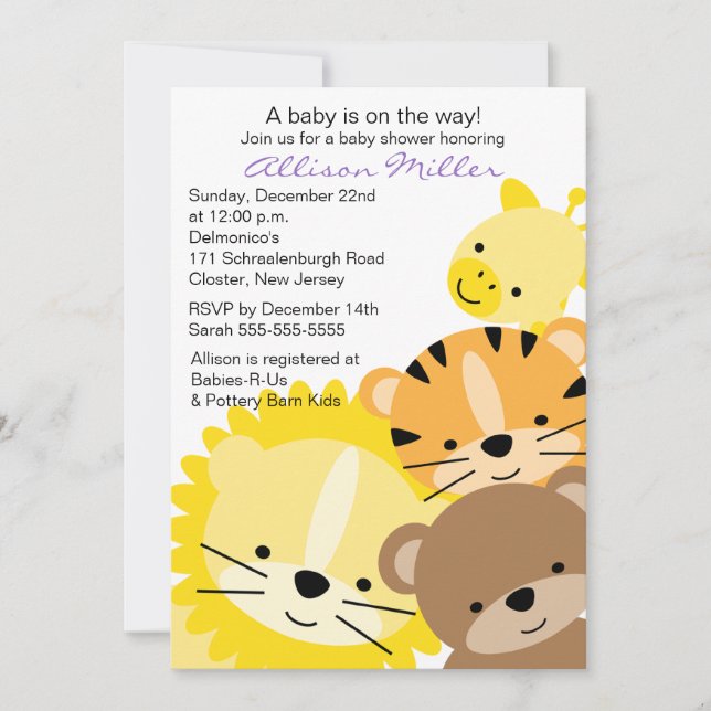Zoo Animals Baby Shower-inbjudan Inbjudningar (Framsida)