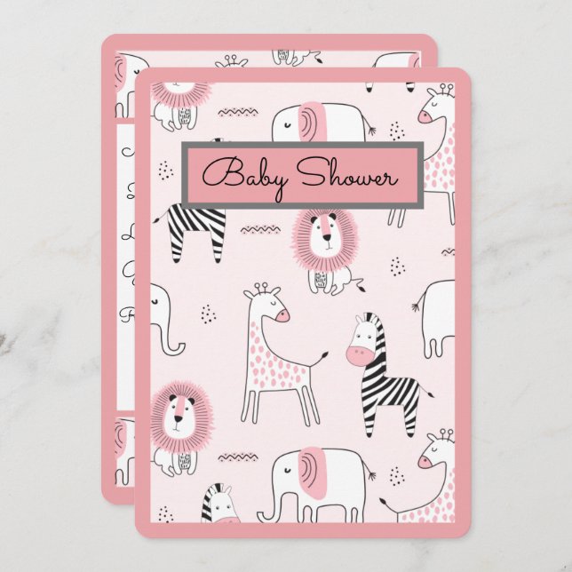 Zoo Animals Baby Shower Inbjudningar (Fram/baksida)