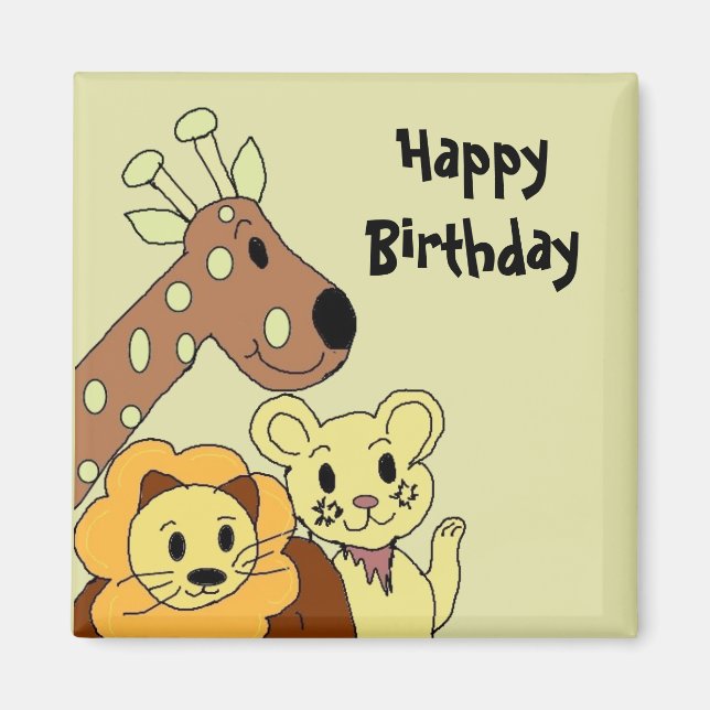 Zoo Animals Birthday Önskemål Magnet (Framsidan)