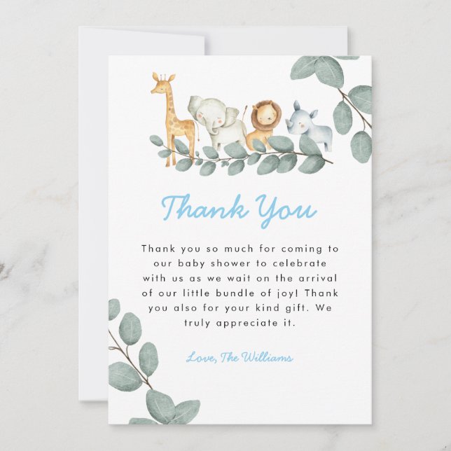 Zoo Animals Boy Baby Shower - tackkort Tack Kort (Framsida)