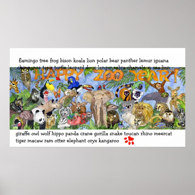 Zoo Animals Childrens Wall Art Poster Skriv ut (Framsidan)