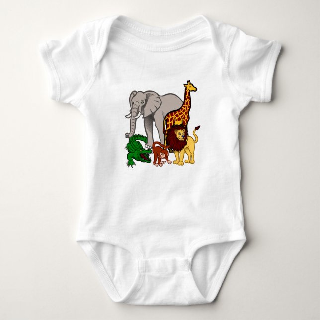 Zoo Animals giraffe, apa, lejon, elefant, krok T Shirt (Framsida)