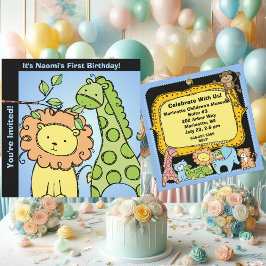 Zoo Animals Giraffe Lejon Birthday Anpassningsbar Inbjudningar