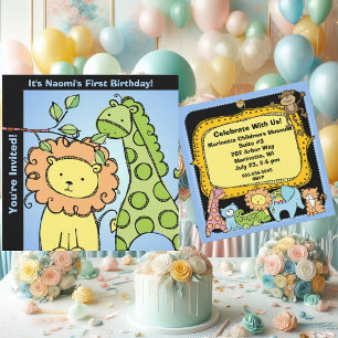 Zoo Animals Giraffe Lejon Birthday Anpassningsbar  Inbjudningar