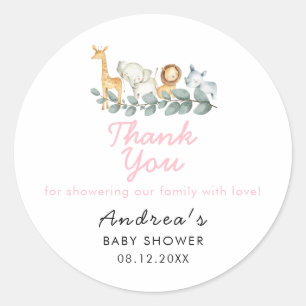 Zoo Animals Girl Baby Shower Tack Runt Klistermärke