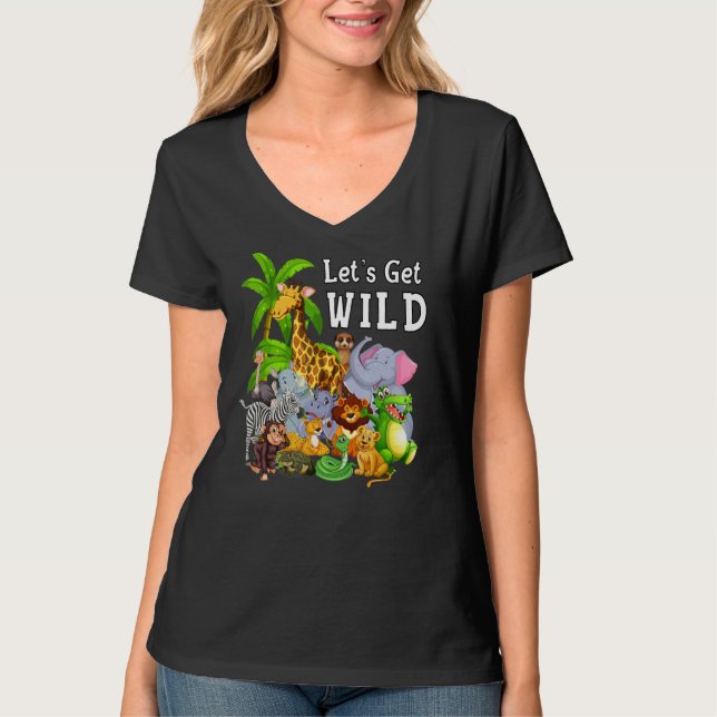 Zoo Animals Safari Wildlife Födelsedagsfest Låt os T Shirt (Framsida)