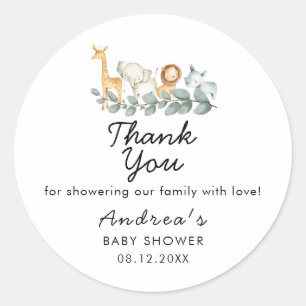 Zoo Animals tema Baby Shower Tack Runt Klistermärke