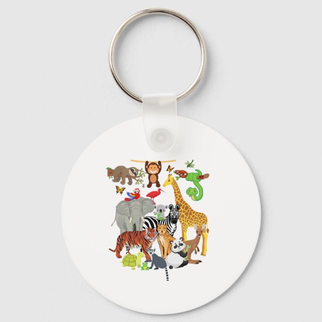 Zoo Animals Wildlife Födelsedagsfest Zoo Day 26 An Nyckelring (Framsida)