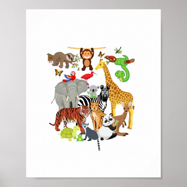 Zoo Animals Wildlife Födelsedagsfest Zoo Day 26 An Poster (Framsidan)