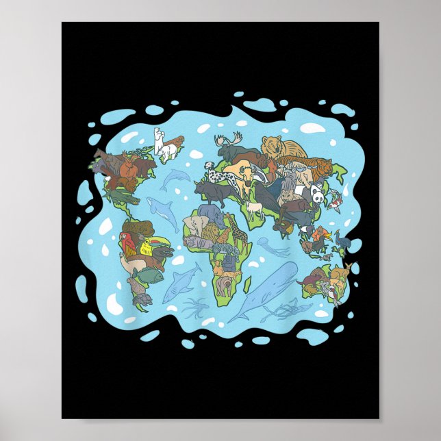 Zoo Animals World Map Planet Earth Ecological Syst Poster (Framsidan)