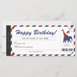 Zoo Birthday Gift Biljett Voucher Certificate