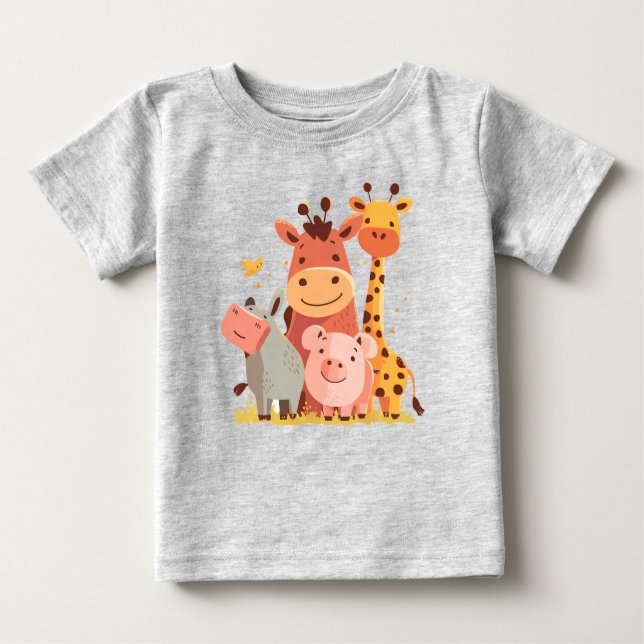 Zoo Crew Cuddles - Adsible Animal Parad Baby T Shirt (Framsida)