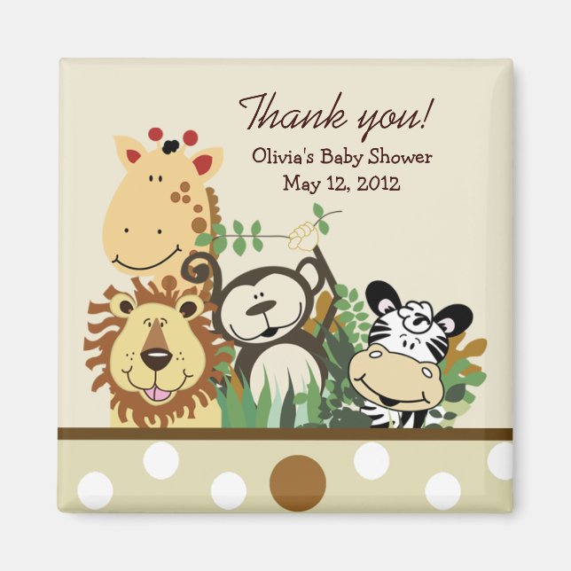 Zoo Crew Jungle Baby Shower Favor - TAN Magnet (Framsidan)
