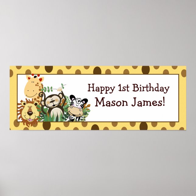 Zoo Crew Jungle Personlig Birthday Banner Poster (Framsidan)