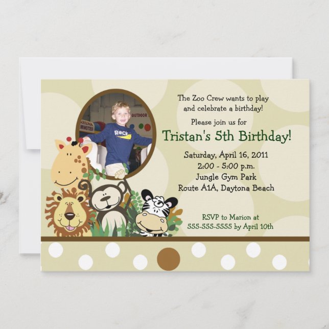 Zoo Crew Jungle *PHOTO* Birthday - TAN Inbjudningar (Framsida)