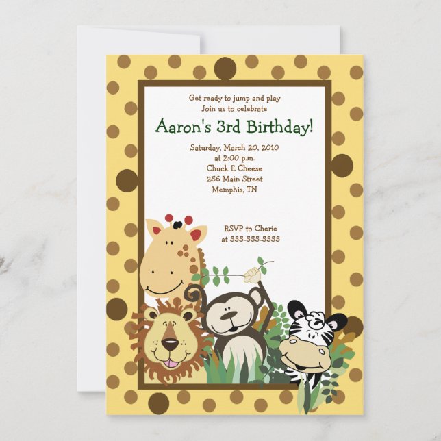 ZOO CREW Jungle Safari BIRTHDAY INBJUDAN 5x7 (Framsida)