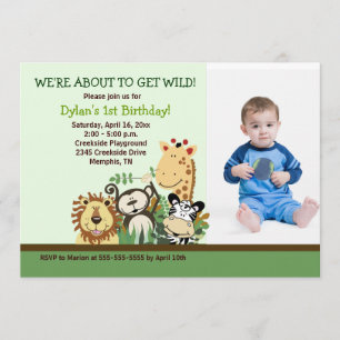 Zoo Crew Jungle Safari *PHOTO* Birthday 5x7 Inbjudningar