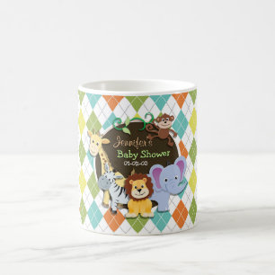 Zoo djur på färgat argyle kaffemugg