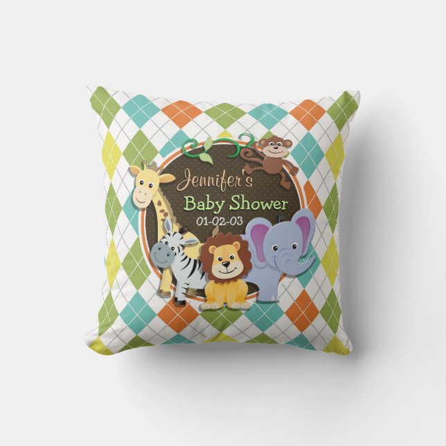 Zoo djur på färgat argyle kudde (Framsida)