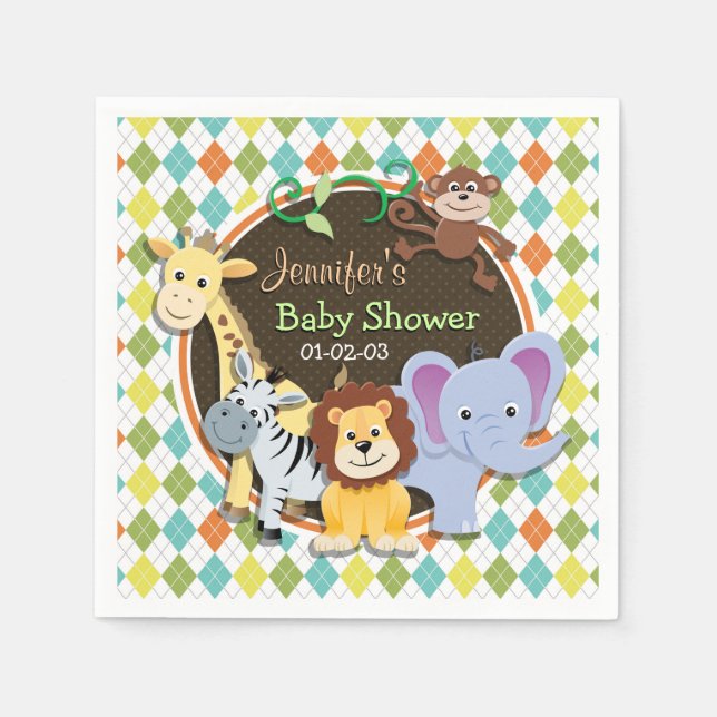 Zoo djur på färgat argyle pappersservett (Framsidan)