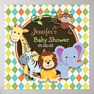Zoo djur på färgat argyle poster
