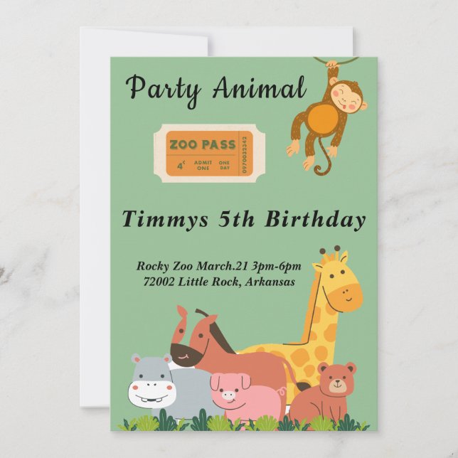 Zoo-födelsedag Inbjudningar (Framsida)
