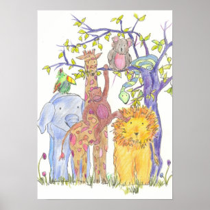 Zoo Jungle Animals Childrens Room Art Poster