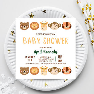 Zoo Jungle Safari Animal Baby Shower Inbjudningar