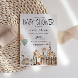 Zoo Nursery Animals Baby Shower Inbjudningar