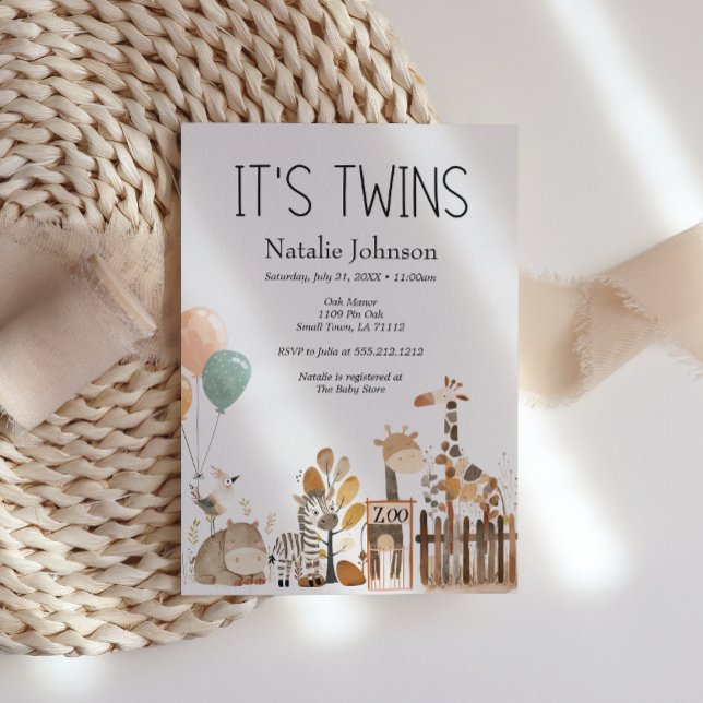 Zoo Nursery Animals Twillingar Baby Shower Inbjudningar (Skapare uppladdad)
