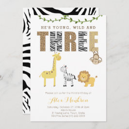 Zoo Safari Animals 3:e födelsedag Party for Boy Inbjudningar
