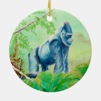 Zoodjur, prydnadsdjur, gorilla och elefant julgransprydnad keramik