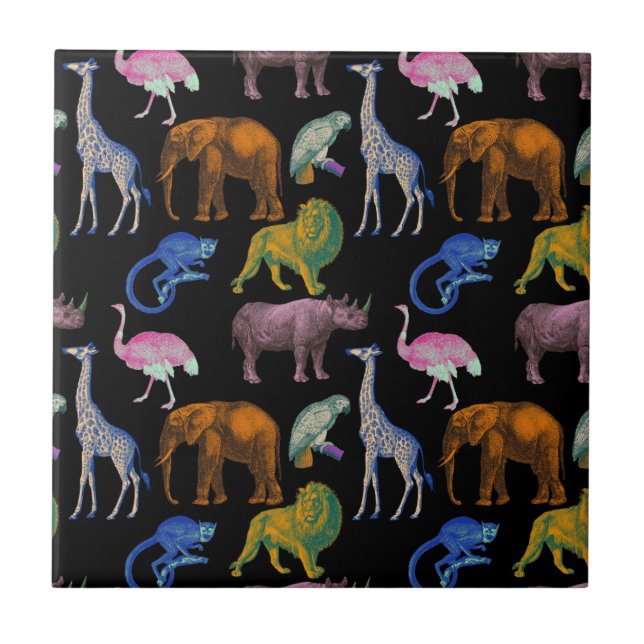 Zoodjur Vibrant Färger Pop Art Djur älskare Kakelplatta (Framsidan)