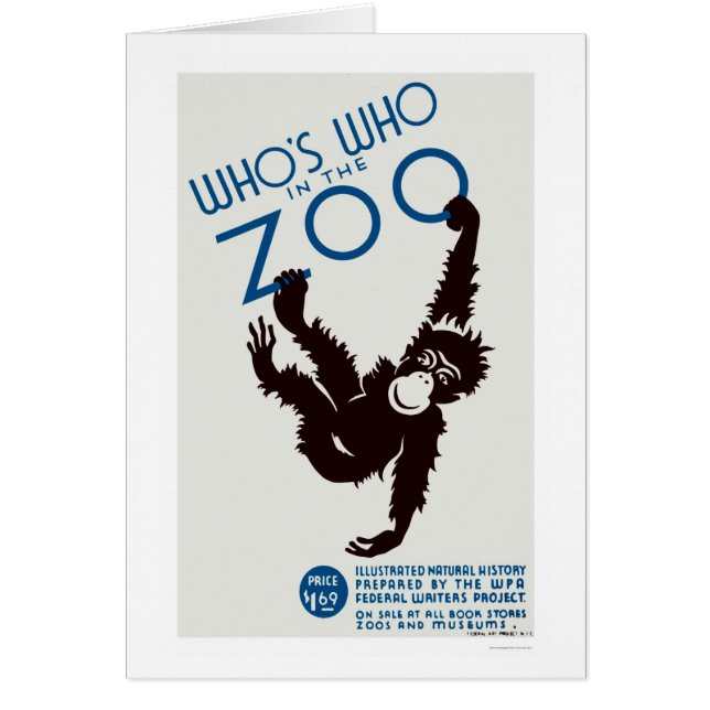 Zooen vägleder apan 1937 WPA Hälsningskort (Framsidan)