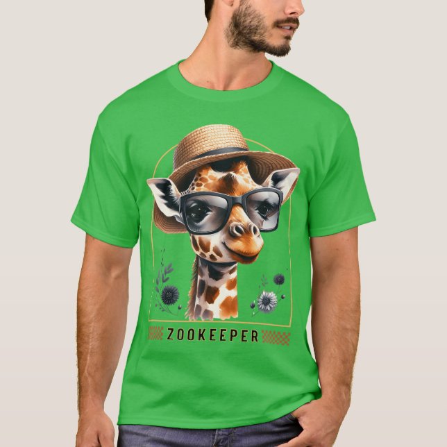 Zookeeper Giraffe Safari Zoo Keepeer - print 1 T Shirt (Framsida)