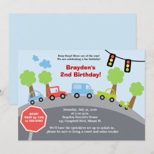 Zoom Zoom Cars Anpassningsbar Birthday-inbjudan Inbjudningar