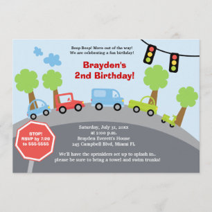 Zoom Zoom Cars Anpassningsbar Birthday-inbjudan Inbjudningar