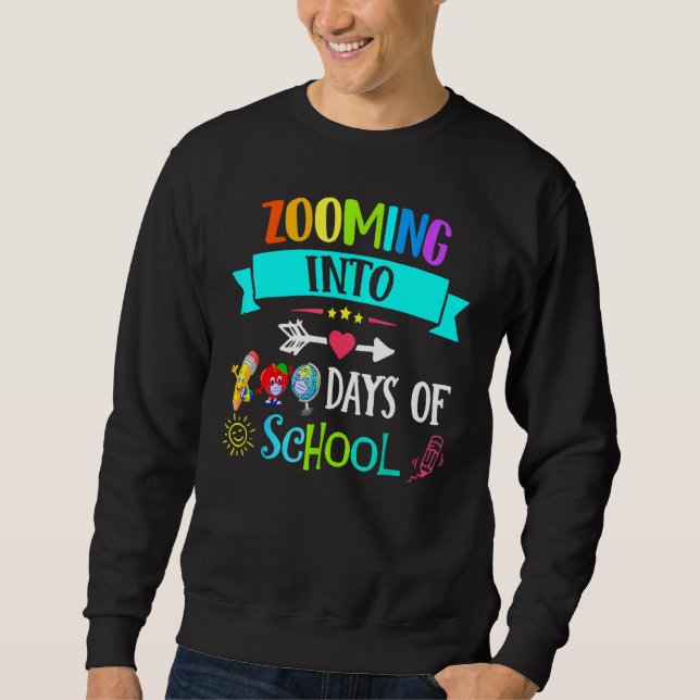 Zooma In På 100 Dagar Skola Lärare Barn Lång Ärmad Tröja (Framsida)