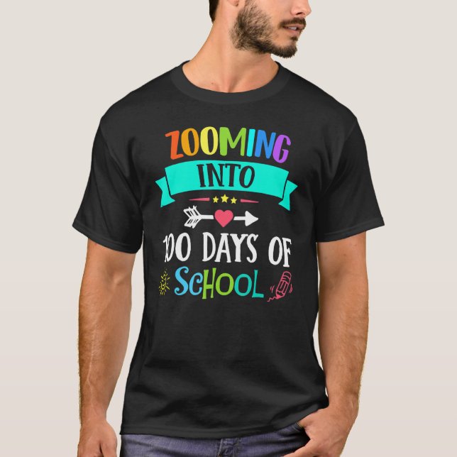 Zooma In På 100 Skoldagar Lärare Barn   T Shirt (Framsida)