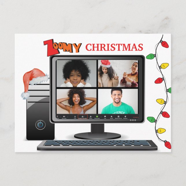 Zooma konferens för julsamtal videosatir vykort (Framsida)