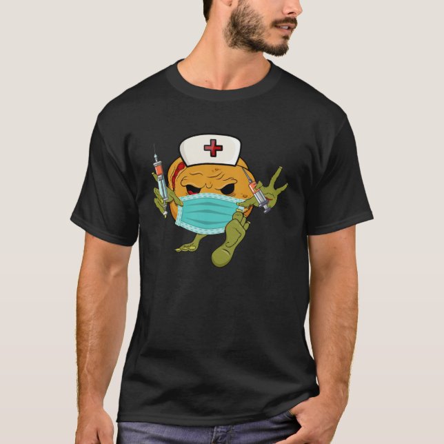 Zoombie Pumpkin Nurse Jackolantern Mask Vaccine Ha T Shirt (Framsida)