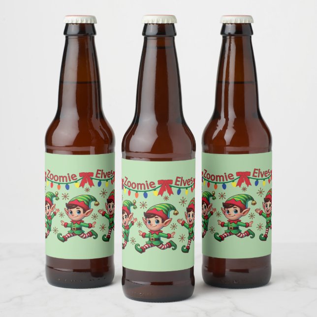 Zoomie Elves jul Ölflaska Etikett (Flaskor)