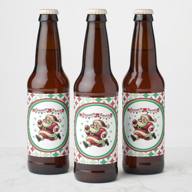 Zoomie Santa jul Ölflaska Etikett (Flaskor)
