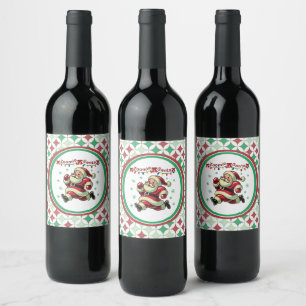 Zoomie Santa jul Vinflaska Etikett
