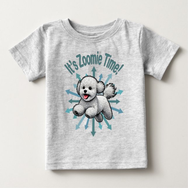 Zoomie Time Bichon Frise T Shirt (Framsida)