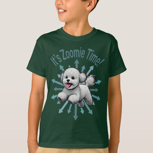 Zoomie Time Bichon Frise T Shirt (Framsida)