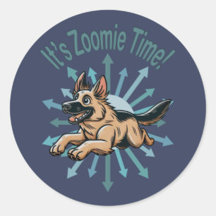 Zoomie Time German Shepherd Runt Klistermärke