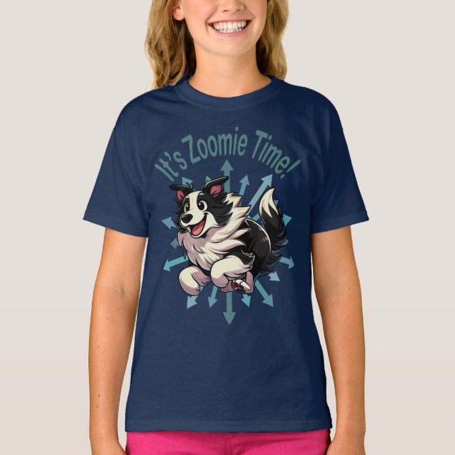 Zoomie Time Gräns Collie T Shirt (Framsida)